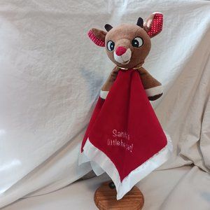 Rudolf R-deer Plush Baby Lovey Red Blanket Santa's Little Helper White Satin 15"